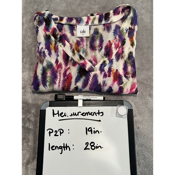 CAbi Top Women’s Small Colorful Print Short Sleeve Feather Blouse 5027 - Picture 6 of 6